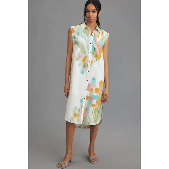 nwt ANTHROPOLOGIE MAEVE sz 2X The Lillian Cap Sleeve shirt dress in mint motif - Picture 1 of 5